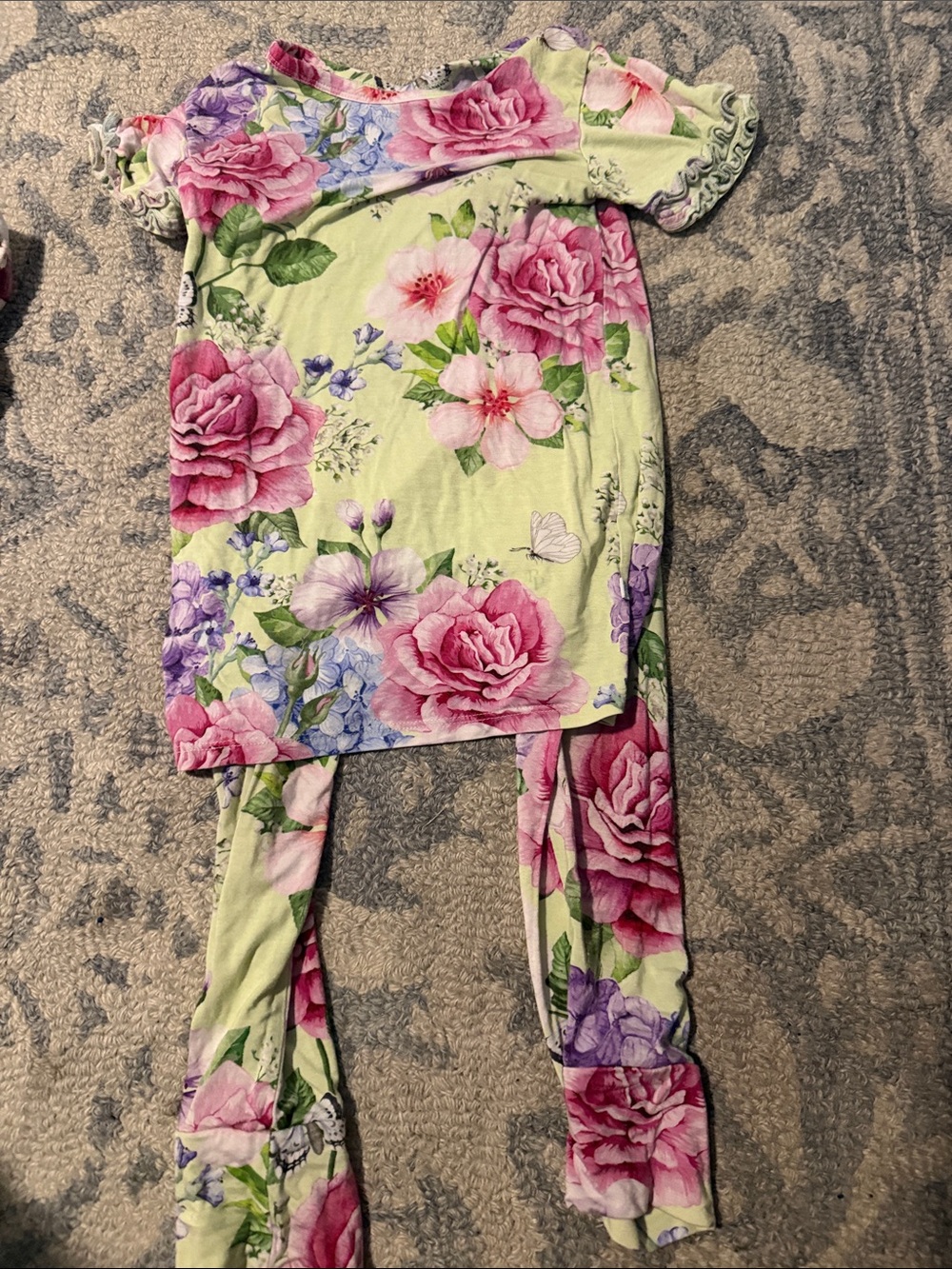 Posh Peanut Pink & Green Floral Off-Shoulder Pajama Set
